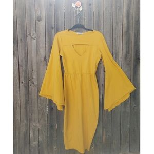Rebdolls Yellow Bell Sleeve Flirty Dress